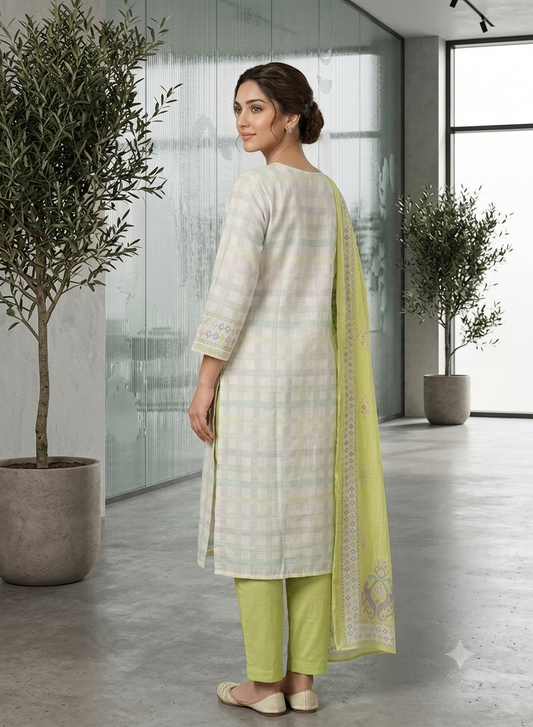 MINGORA LIGHT GREEN LINEN KURTA SET WITH DUPATTA.