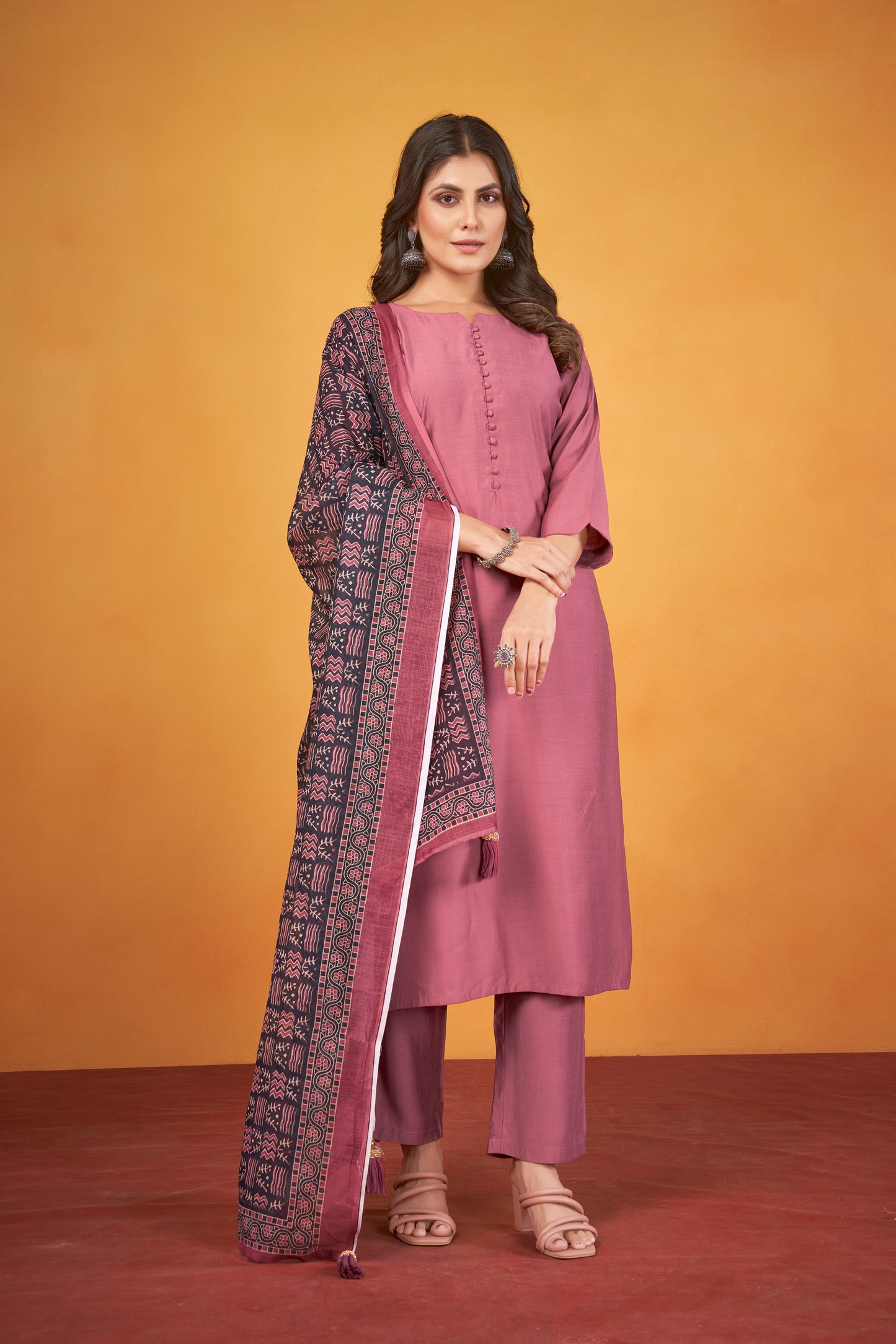 Art Silk Move Kurta with Trousers & Digitally Printed Linen Dupatta