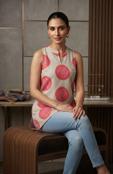 BEIGE HALTER NECK KURTI