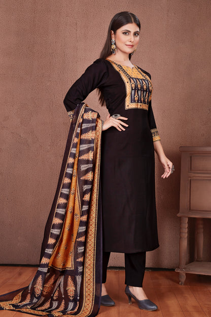 Ajrakh Yoke Black Modal Viscose Kurta Pant & Dupatta Set