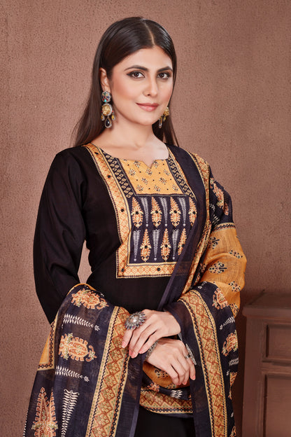 Ajrakh Yoke Black Modal Viscose Kurta Pant & Dupatta Set