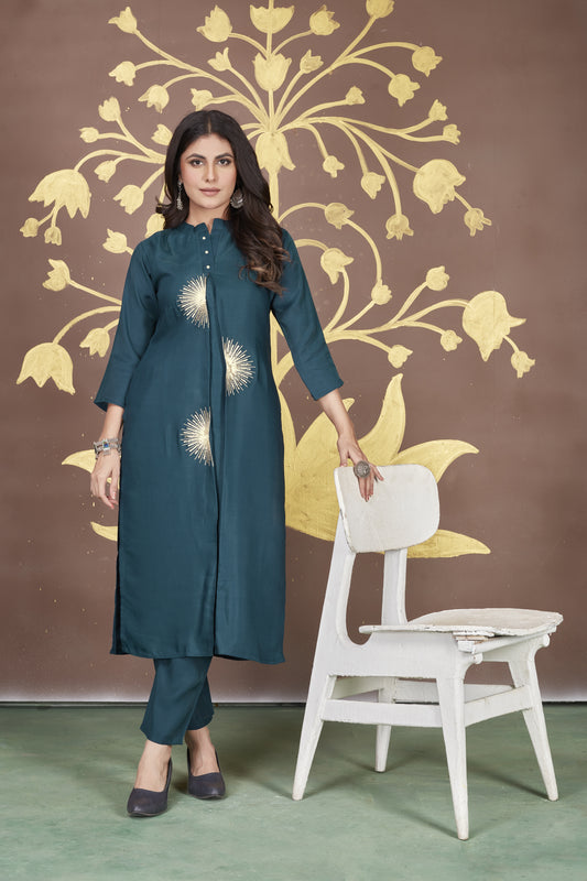 Elegant Viscose cube sequence embroidered co-ord's