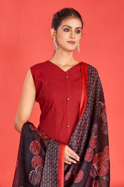 Cherry Red Viscose Kurta Plazzo & Designer Dupatta