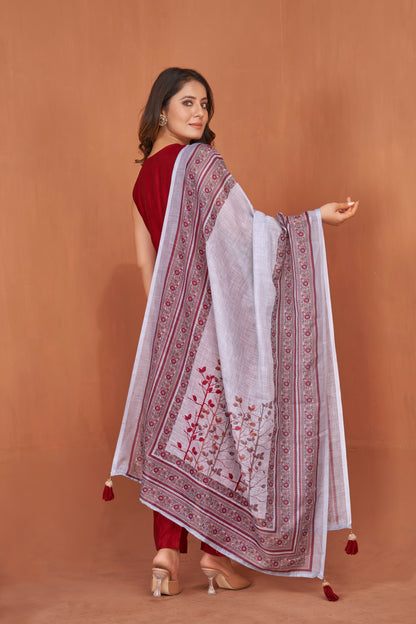 Cherry Red Viscose Kurta Plazzo & Designer Dupatta