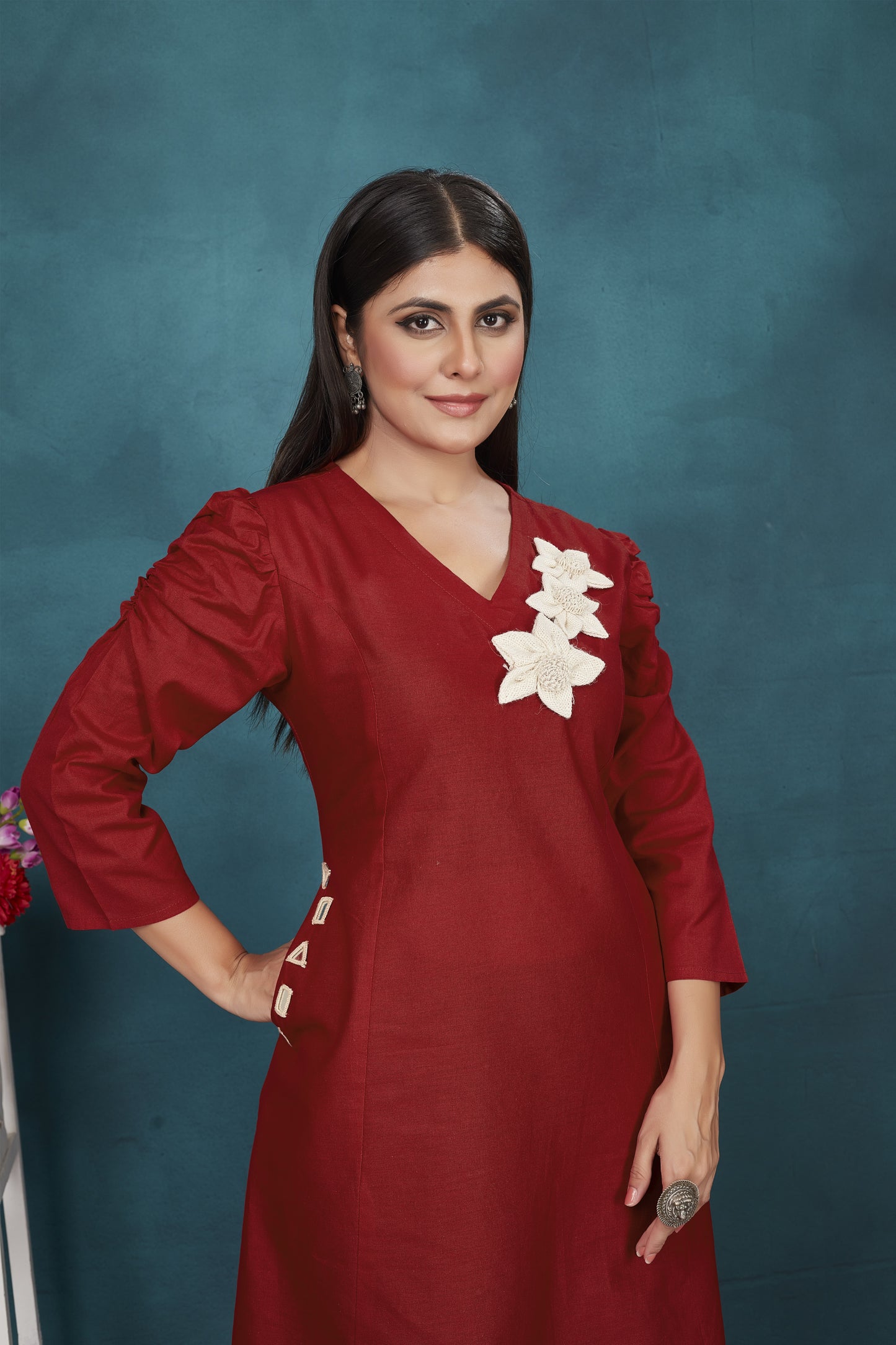 Cotton Flex Embroidered A-line Kurta