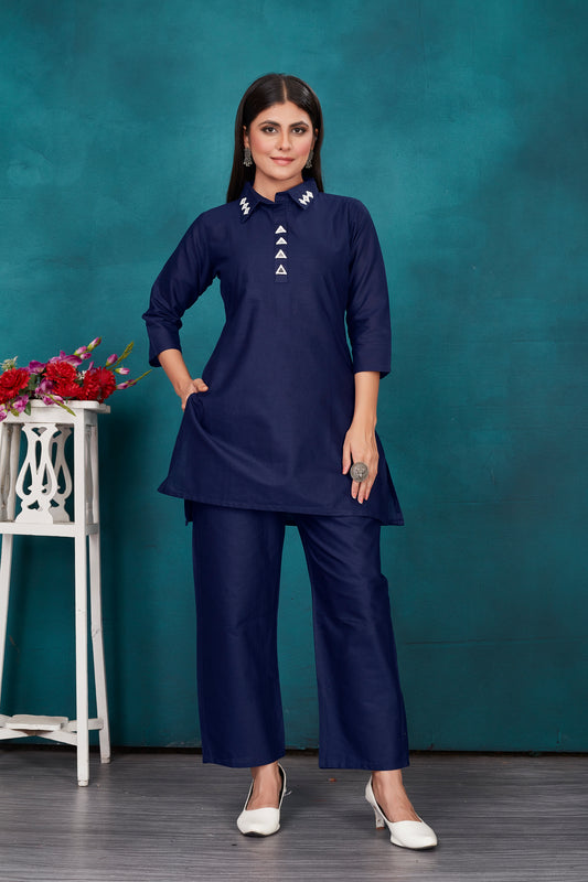 Cotton Flex Embroidered Kurta Pant Set