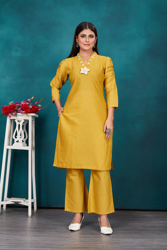 Cotton Flex Embroidered Kurta With Tonal Pant