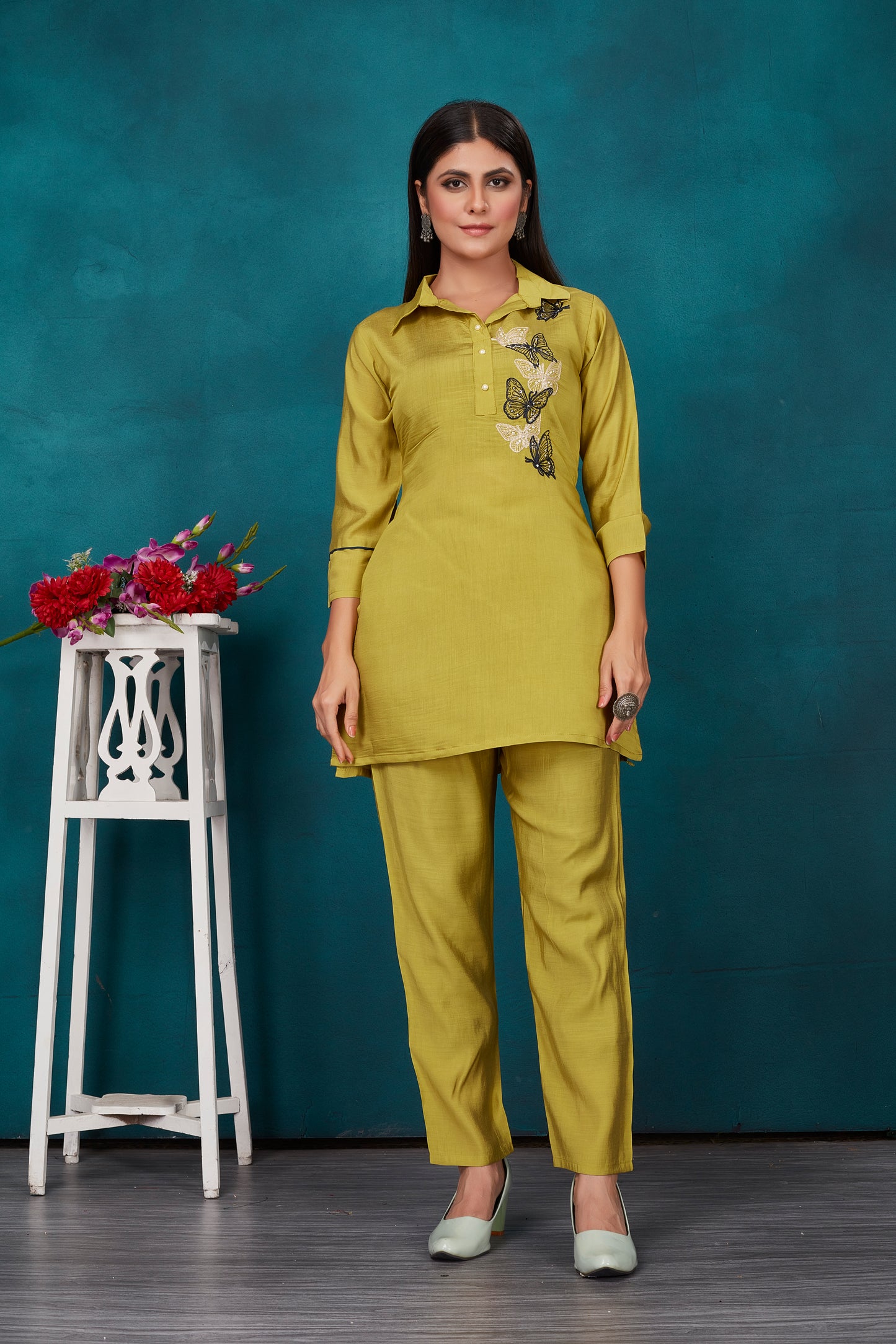 Butterfly Viscose embroidered co-ord's