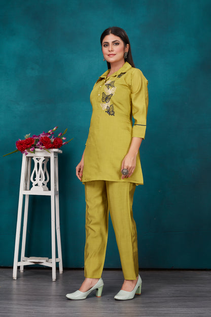 Butterfly Viscose embroidered co-ord's