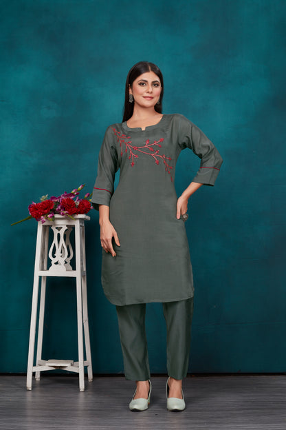 Elegant Viscose cube sequence embroidered co-ord's