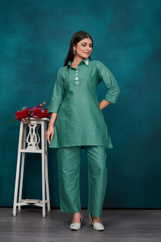 Cotton Flex Embroidered Kurta Pant Set