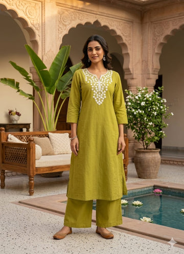 MINGORA COTTON MEHNDI KURTA SET