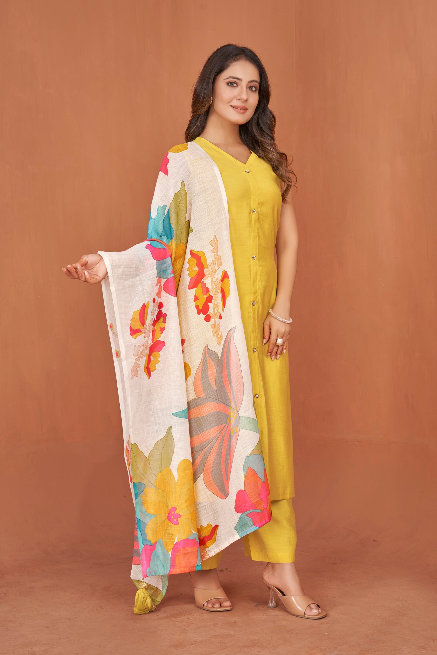 Yellow Viscose Kurta Plazzo & Designer Dupatta