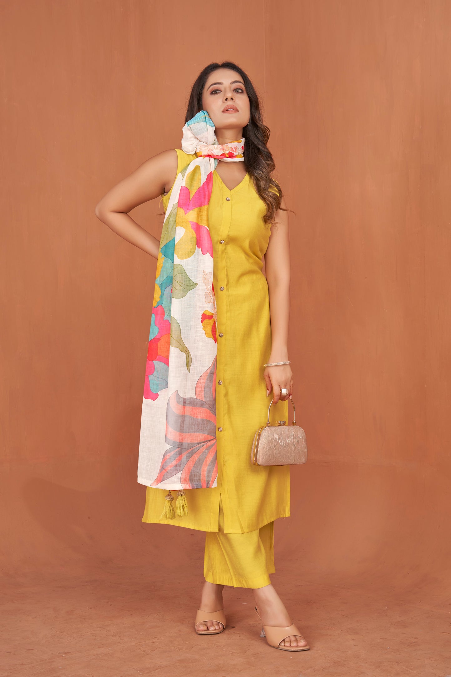 Yellow Viscose Kurta Plazzo & Designer Dupatta