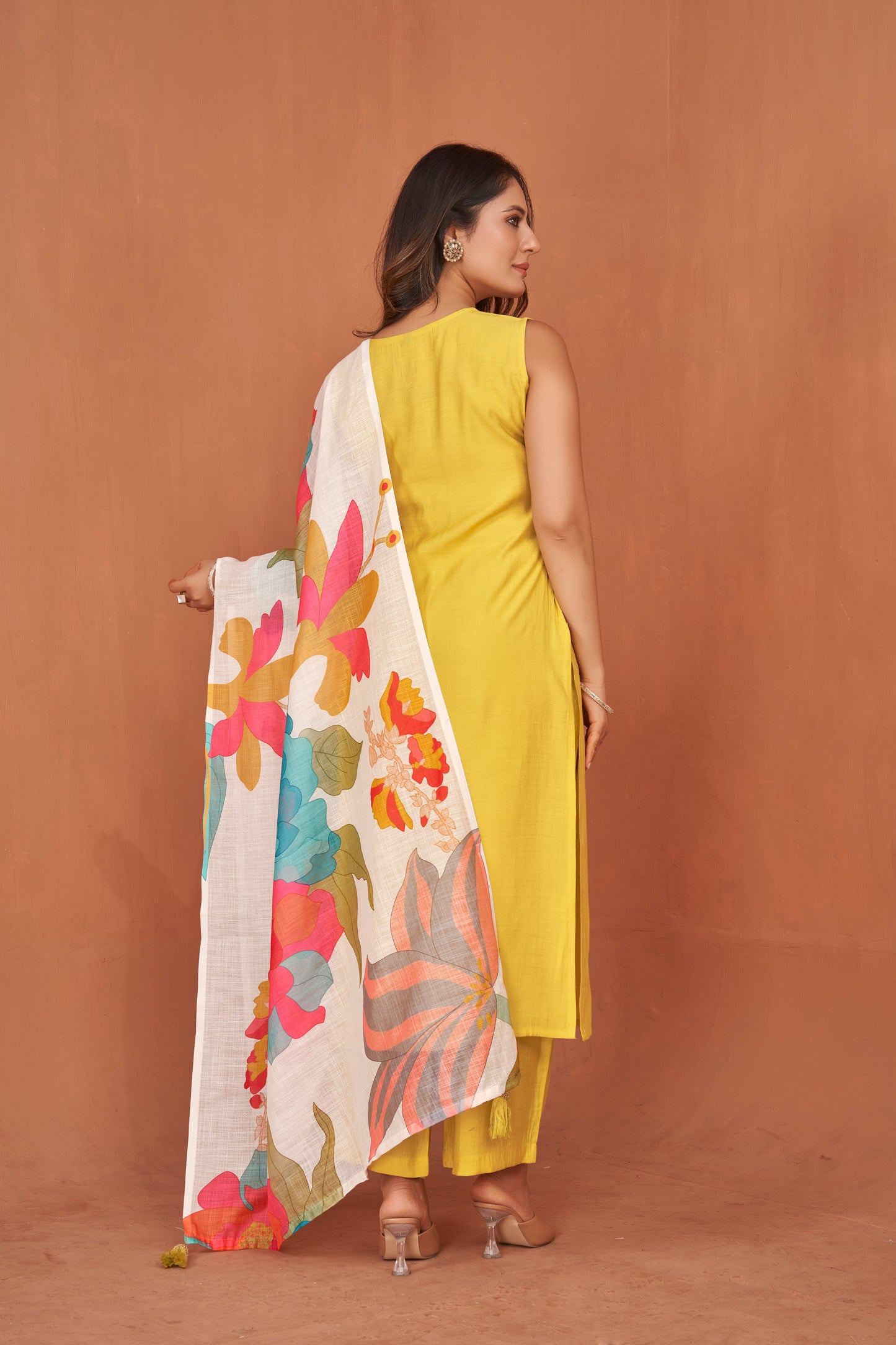 Yellow Viscose Kurta Plazzo & Designer Dupatta